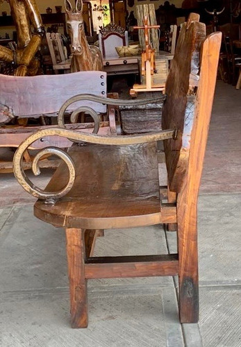 Antigua Y Original Banca Rustica Madera Primavera Y Hierro. (Usado)