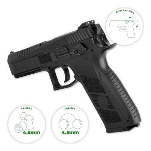 Imagen 4 de 9 de Pistola Asg Cz P-09 + Balines 4.5mm + Co2 + Blanco (combo 6)