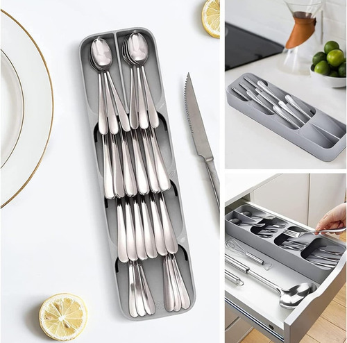 Organizador De Cubiertos Elegante 5 Compartimentos Gris