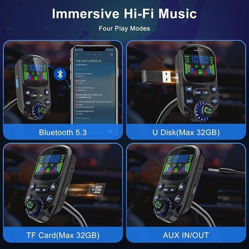 Transmissor Fm Bluetooth Sem Fio Para Carro Com Viva-voz
