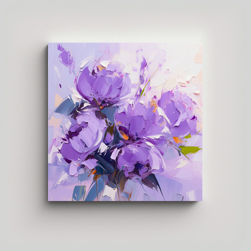 40x40cm Pintura De Flores Púrpuras En Lienzo Bastidor Mader