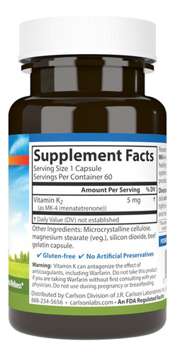 Carlson Labs Vitamina K2 Mk4 5 Mg 60 Caps Sfn