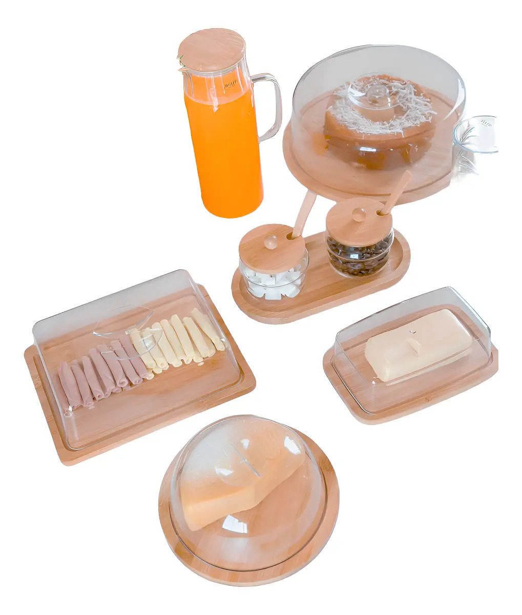 Kit Café Da Manhã Bambu 8 Itens Bege
