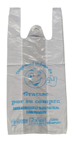 Bolsa Camiseta Biodegradable 30x40 Carita X480 Unidades Blanco