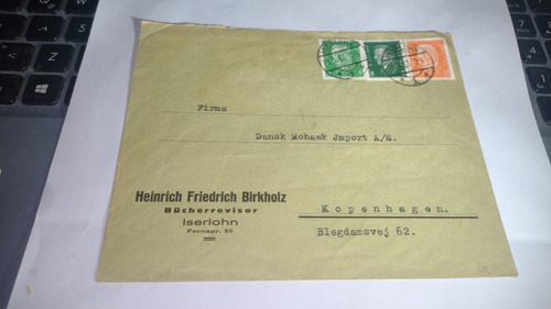 Alemania Reich Sobre Estampilla Circulada 1932  A Dinamarca 