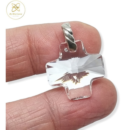 Imagen 2 de 7 de Dije Plata Cristal Swa Cruz Transparente 20mm