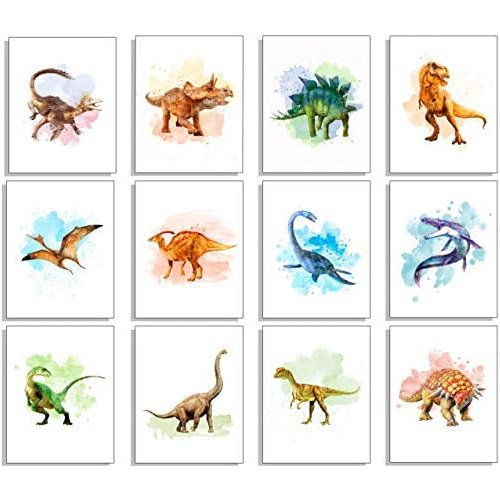 Póster De Dinosaurios Decoración De Pared Acuarela Ju...