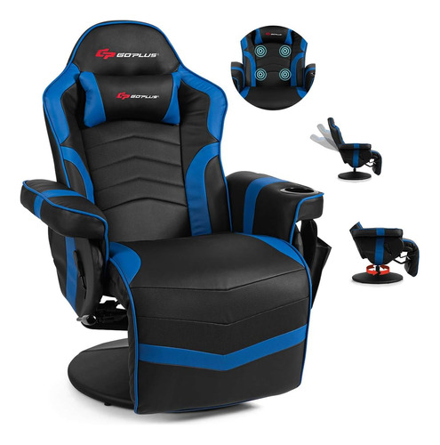 Silla Gamer Reclinable De Masaje, Azul Djy-196 Powerstone