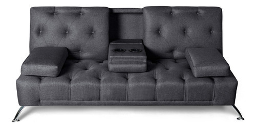 Sofa Cama Individual Plegable Sillon Reclinable Carol Makora Color Gris Oscuro Diseño De La Tela Lino