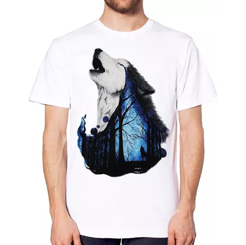 Remera Lobo Del Bosque Nocturno Mistico Aullando Unisex