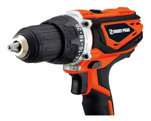 Imagen 3 de 4 de Taladro atornillador inalámbrico de 13mm Dowen Pagio TB1318P 18V + 1 batería de 2Ah + accesorios con maletín de transporte 220V 50Hz