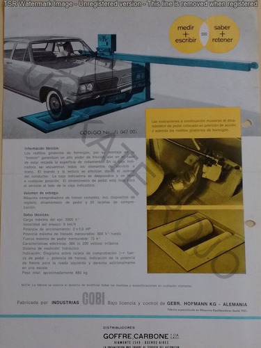 Antiguo Folleto Cobi Máquina Comprobadora Frenos Año 1967