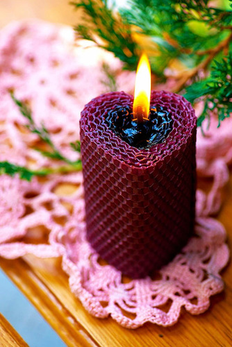 Velas Del Corazón Púrpura Y Negro Conjunto. 2 Pilar De Color