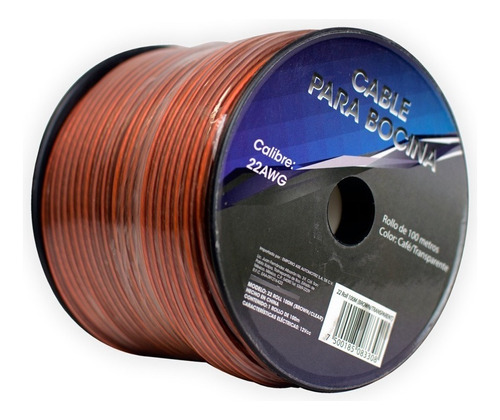 Rollo 100m Cable De Audio Para Bocina / Calibre 22awg Color Café/transparente