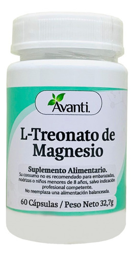 L-treonato De Magnesio, 60 Cáps Vegetales, 100% Puro, Avanti