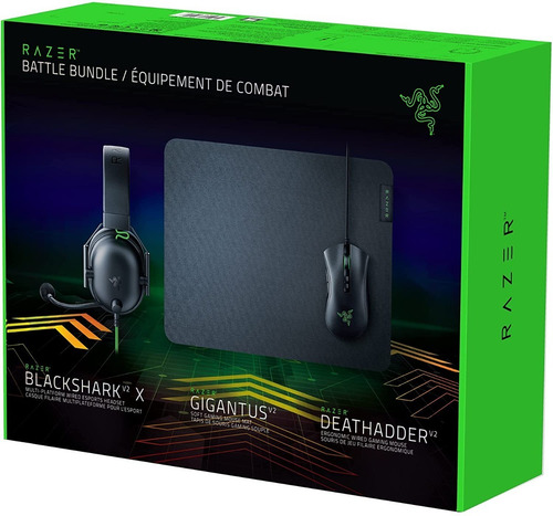 Razer Battle Bundle -blacksharkv2x +gigantusv2 + Deathadder Color Negro