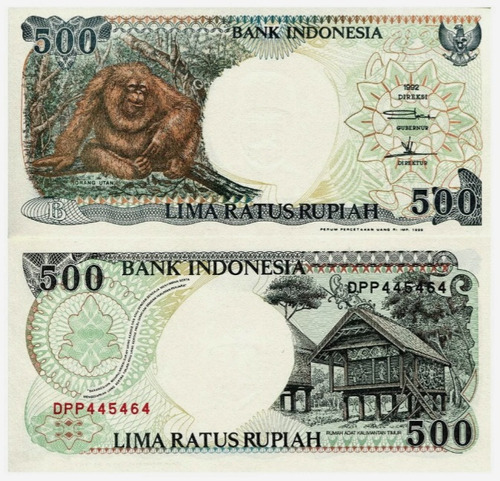 Billete De Indonesia 500 Rupiah, Orangutan. Nuevo