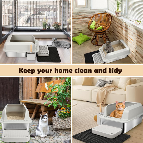 Caja De Arena Para Gatos Vivifying De Acero Inoxidable Xl Co