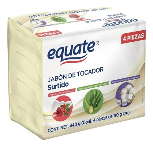 4 Pza Jabón De Tocador Equate Surtido 4 Barras 110 G C/u