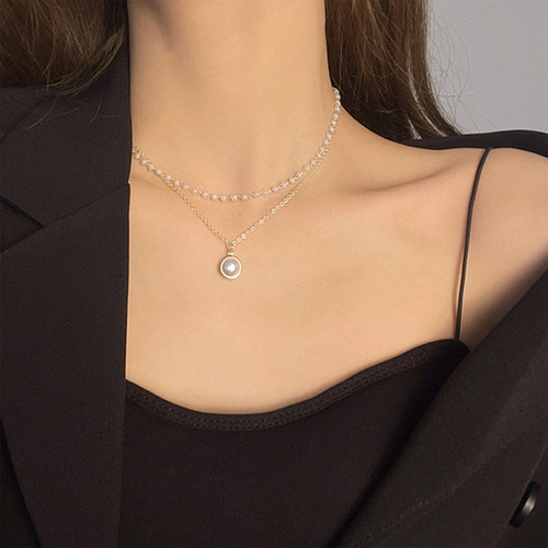 Collar Doble De Perlas Súper Hermoso Con Colgante De Perlas