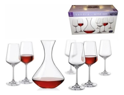 Set X7:1decantador+6 Copas Vino Cristal Bohemia Sandra 190ml