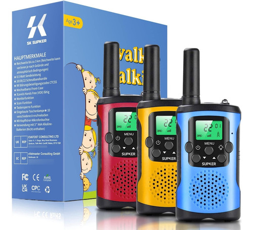 Walkie Talkies Para Niños, 3 Unidades, 22 Canales, Radio De