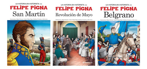 Pack Historieta Arg Belgrano + San Martín + Rev Mayo - Pigna
