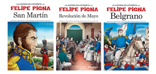 Pack Historieta Arg Belgrano + San Martín + Revmayo De Pigna