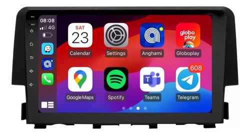 Multimídia Octac 9pol Carplay/a.auto Slot Chip Civic 16/22