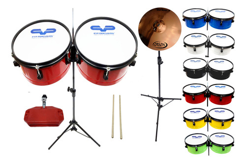 Timbaleta Pintada Pyp + Pie Platillo Platillo Y Palillo (f) Color Rojo