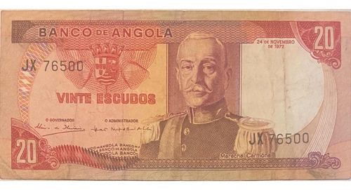 Billete Antiguo De Angola. 20 Escudos. Usado. 1972.