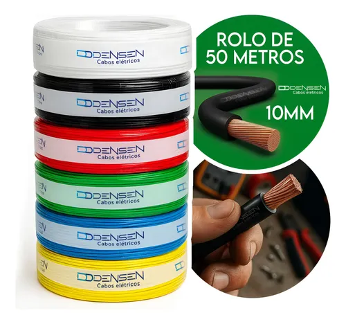 Fio Elétrico 10mm Cabo Flexível Rolo 50m Metros Anti-chamas