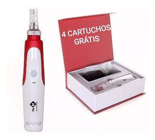 Caneta Dermapen Mod. Atual Regulagem Com 4 Cartuchos Brinde