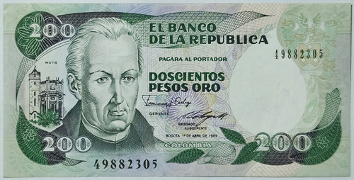 Billete 200 Pesos 01/abr/1989 Colombia Au