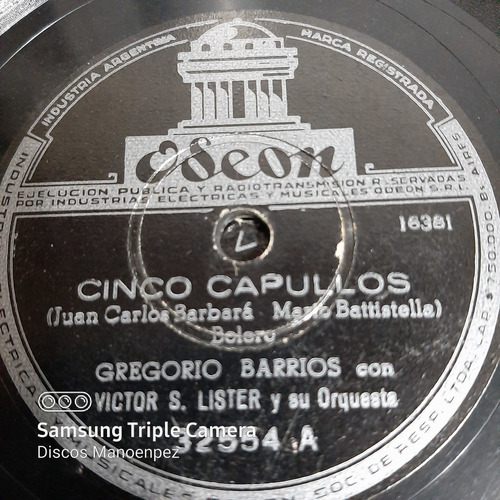 Pasta Gregorio Barrios Con Victor Lister Odeon C166