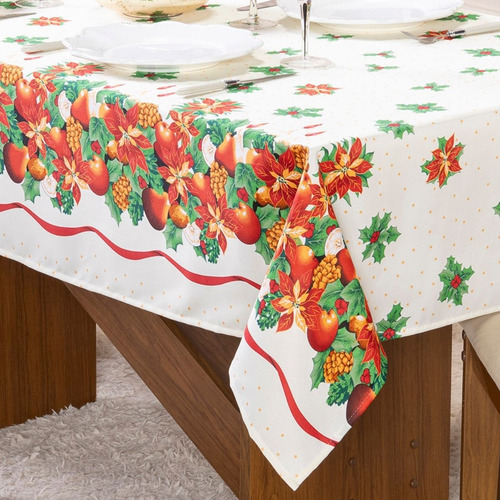 Toalha De Natal Para Mesa Jantar De 6 Lugares 2,20 X 1,40m Cor Ceia De Natal Estampado