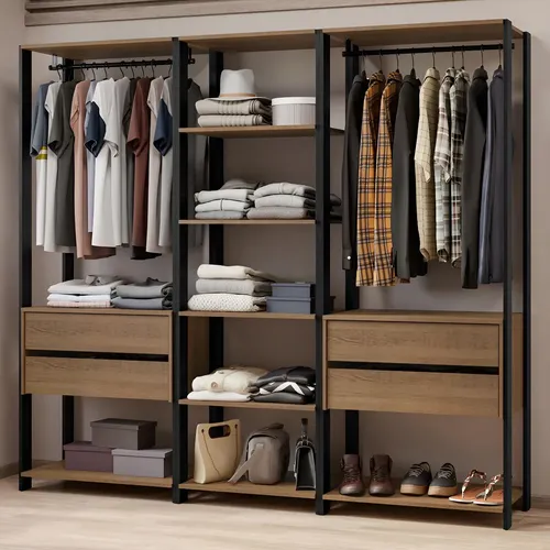 Guarda-roupa Closet Modulado Valencia 199cm Madesa Rp 02 Cor Rustic/Preto MDDR0300027K