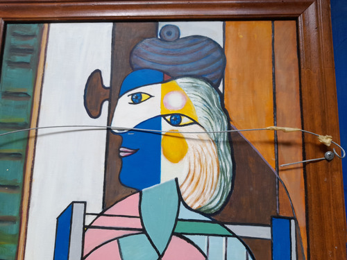Oleo Cubista Copia De Picasso, Mujer Sentada Frente Ventana (Usado)
