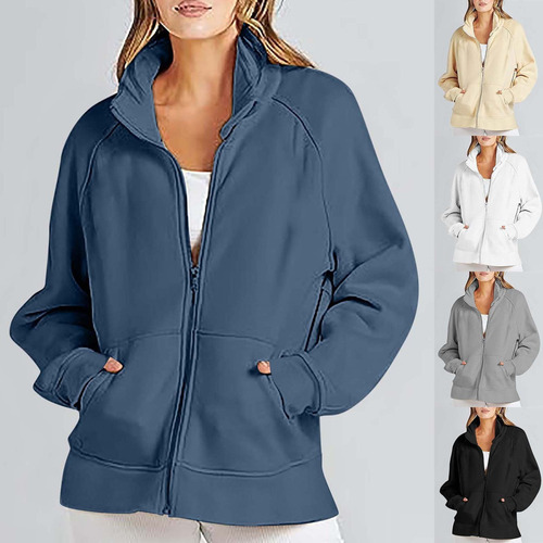 Chaqueta Casual Holgada Deportiva Con Cremallera Para Mujer