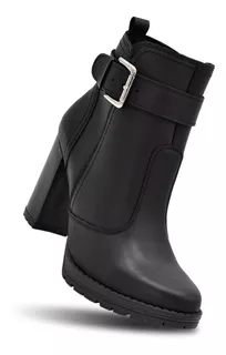 Botas Botin Andrea Negro Tipo Piel Tacon Grueso Comoda Mujer