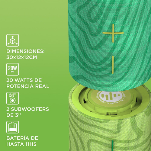Parlante Portátil 2 en 1 Stromberg Mega Twin Ipx4 Bluetooth Color Verde lima