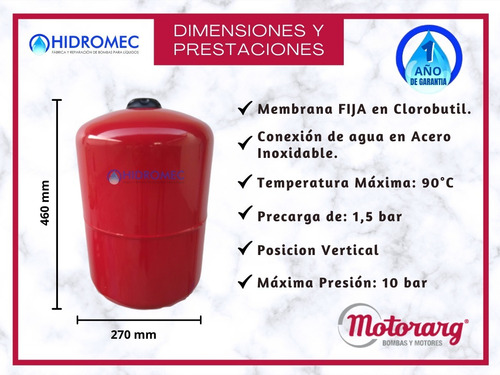 Tanque Hidroneumático Vertical Motorarg Linea Pearl 24lts