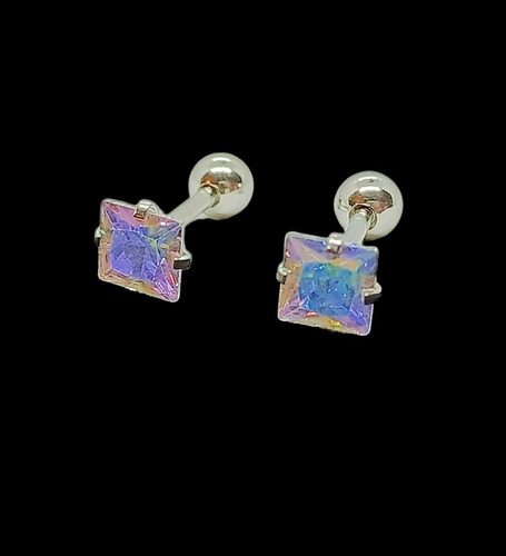 Aretes Aros Puntos Acero Inoxidable Zirconia Tornasolados