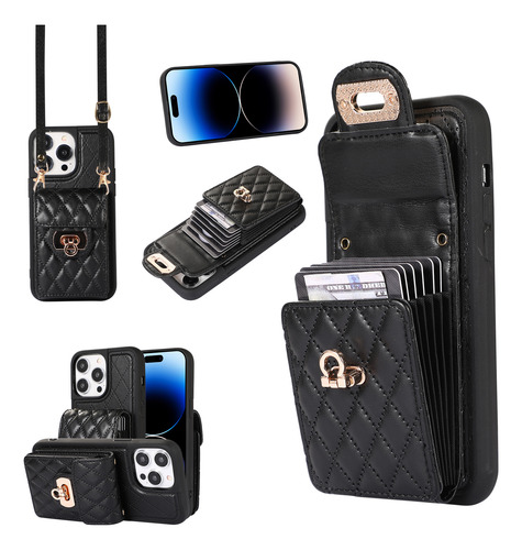 Funda De Lujo Con Múltiples Ranuras Para Tarjetas Con Textura De Piel En La Parte Trasera Para iPhone 15, 14, 13, 12, 11 Pro, Max Plus, Xs, Xr, Xsmax