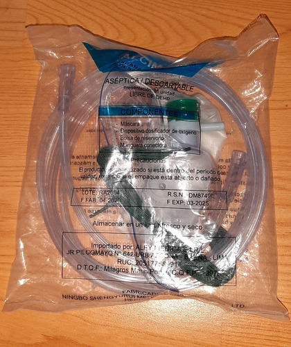 Mascara De Oxígeno Aséptica Con Bolsa De Reservorio