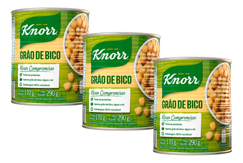 Kit 3 Grão De Bico Conserva Pronto Para Consumo Knorr 170g