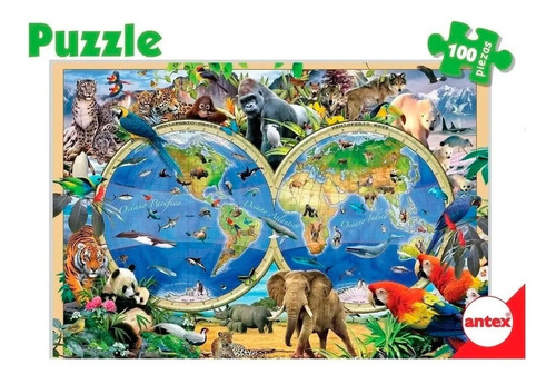 Puzzle 100p Mapamundi Antex C/juego Al Dorso Art 3034