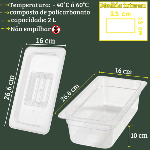 10 Cubas C/ Tampa Transparente 1/4 - 26,4 X 15,7 X 10cm