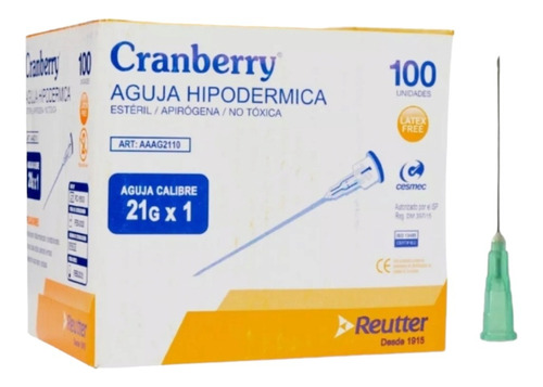 Aguja Hipodermica 21 G X 1 Cranberry Caja 100 Unidades