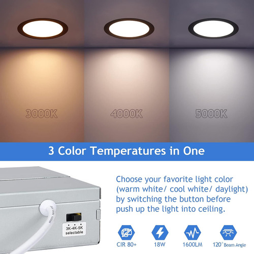 Luz Empotrable Led De 8 Pulgadas, Sin Lata, Regulable Y 3 Te